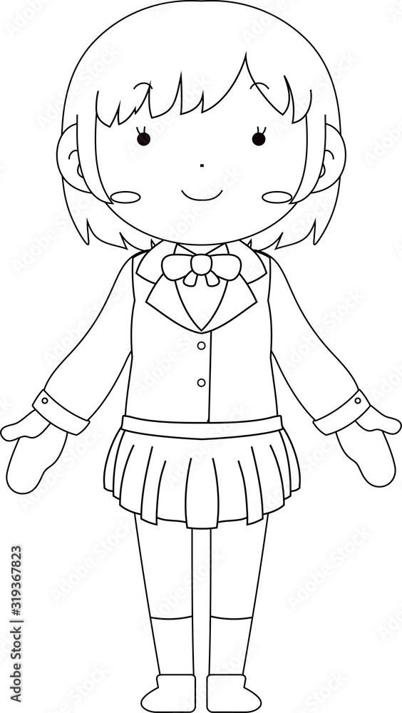 Cute pose of cute schoolgirl outline Cute pose of cute schoolgirl outline