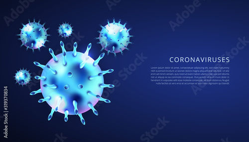 Coronaviruses 3d realistic vector in dark blue background. corona virus cell, wuhan virus disease. Perfect for banner information, flyer, poster, etc