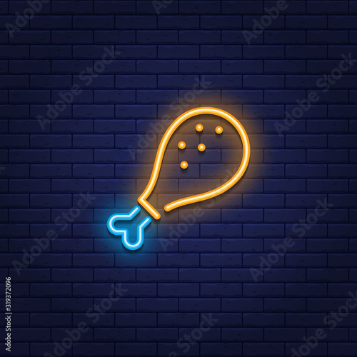 Neon Chicken Leg Icon sign