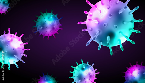 Coronaviruses 3d realistic vector in dark purple background. corona virus cell, wuhan virus disease. Perfect for banner information, flyer, poster, etc