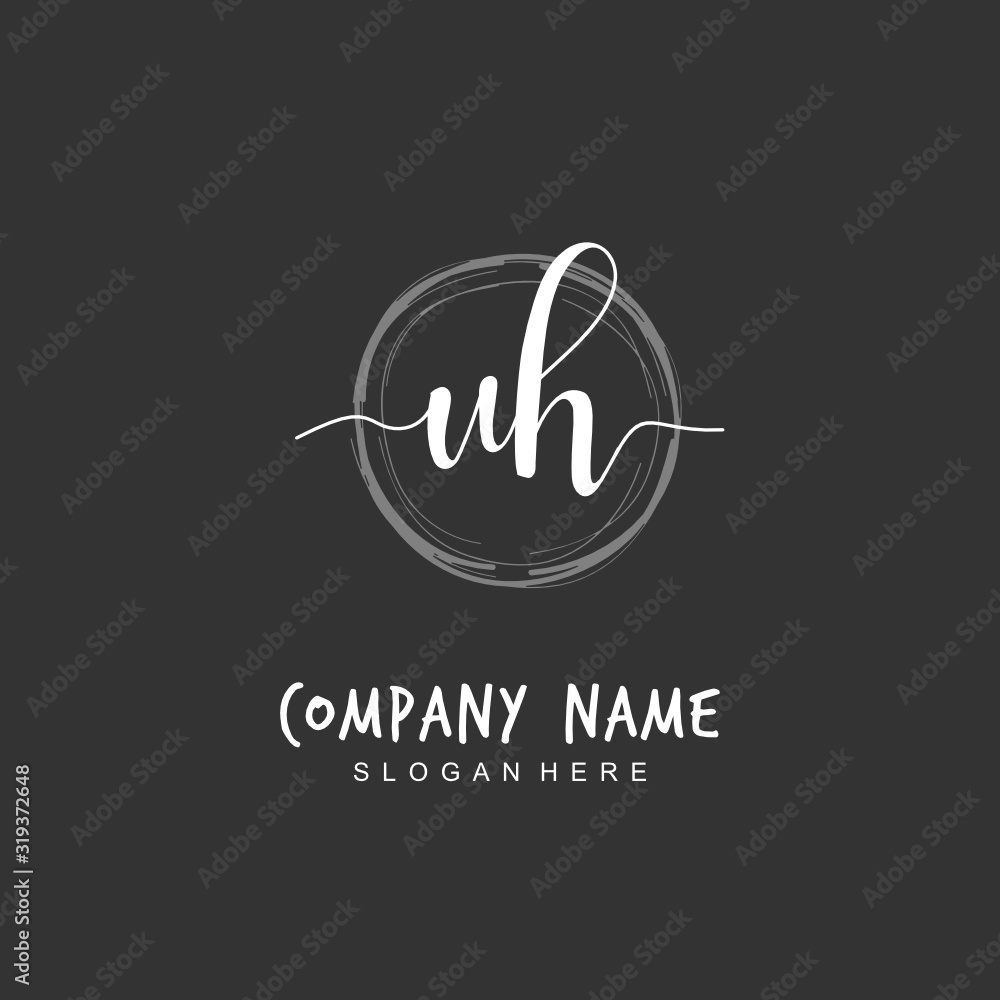 Handwritten initial letter U H UH for identity and logo. Vector logo template with handwriting and signature style.