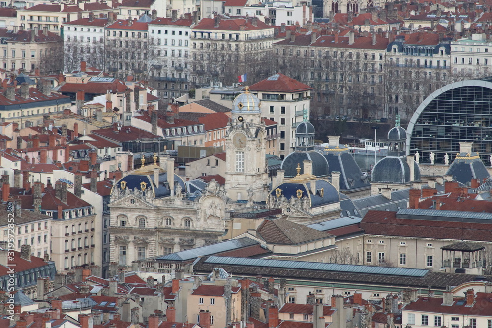 Hôtel de ville et opéra de Lyon vus en plongée depuis la colline de Fourvière - Ville de Lyon - Département du Rhône - France