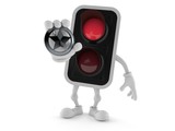 Red traffic light character holding police badge