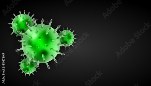 Coronaviruses 3d realistic vector in black background with blank copy space. corona virus cell, wuhan virus disease. Perfect for banner information, flyer, poster, etc