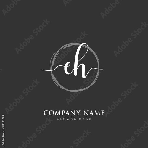 Handwritten initial letter E H EH for identity and logo. Vector logo template with handwriting and signature style.