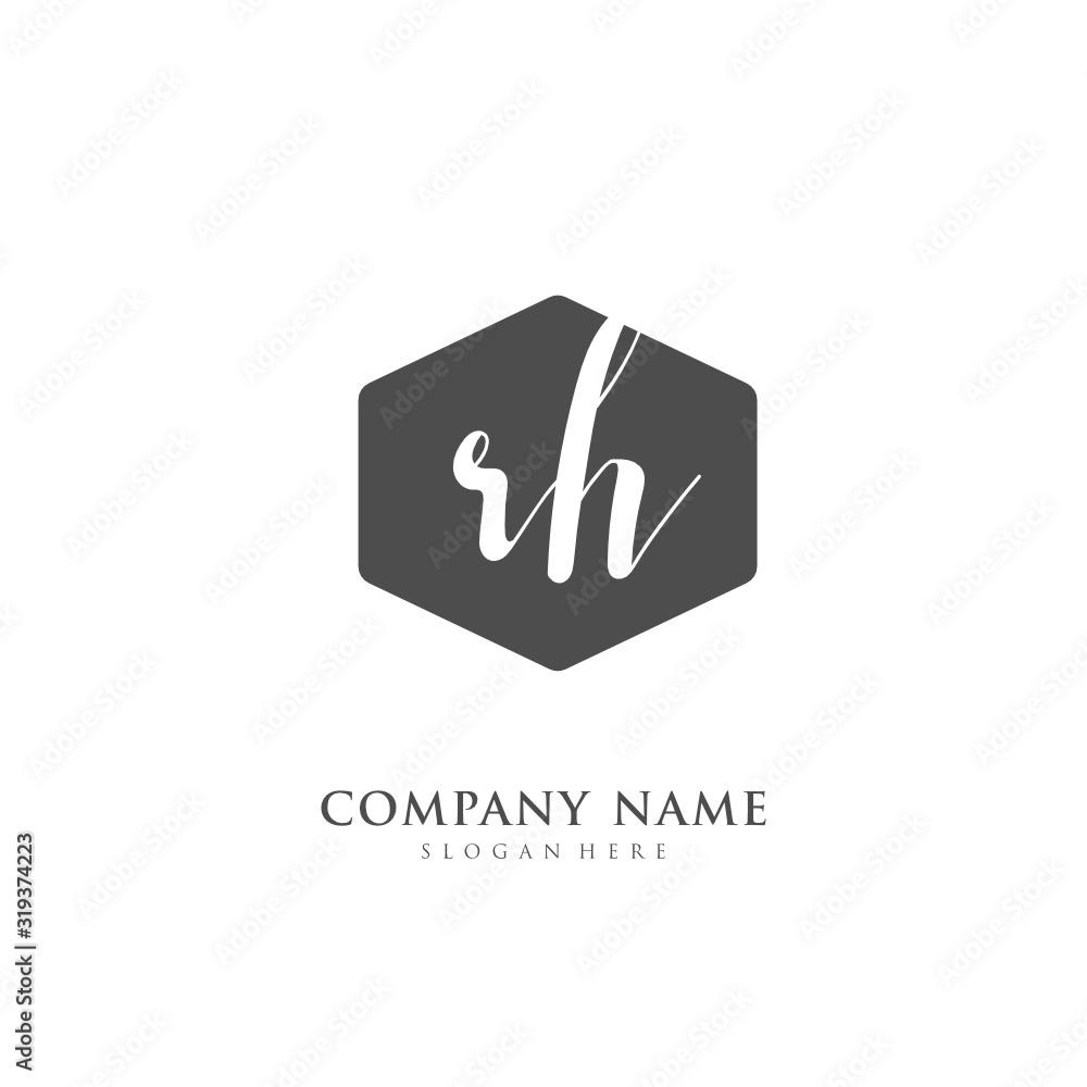 Handwritten initial letter R H RH for identity and logo. Vector logo template with handwriting and signature style. Handwritten initial letter R H RH for identity and logo. Vector logo template with handwriting and signature style.