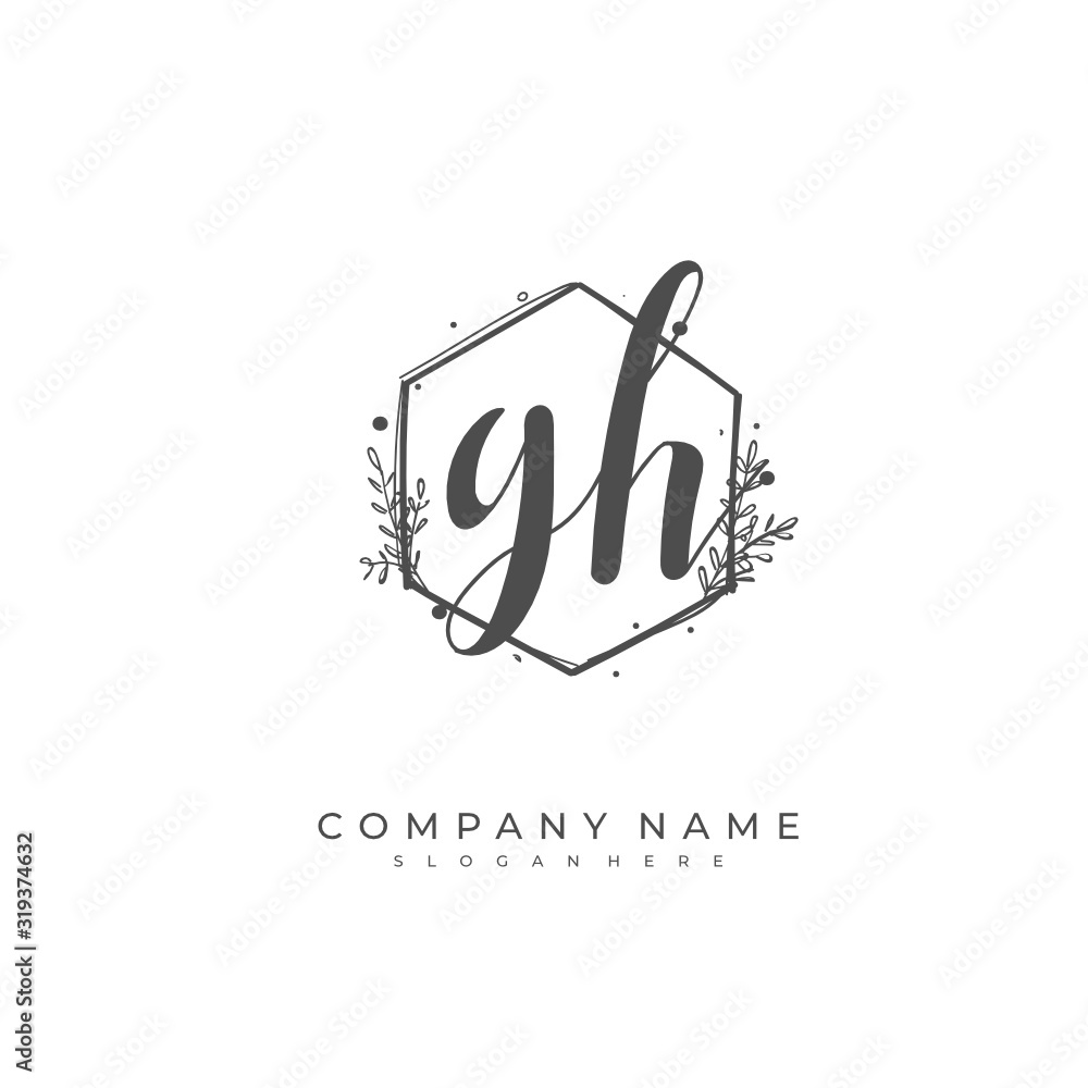 Handwritten initial letter G H GH for identity and logo. Vector logo template with handwriting and signature style.