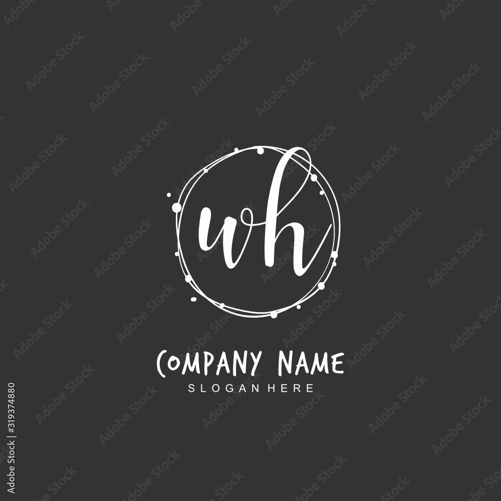 Handwritten initial letter W H WH for identity and logo. Vector logo template with handwriting and signature style. Handwritten initial letter W H WH for identity and logo. Vector logo template with handwriting and signature style.