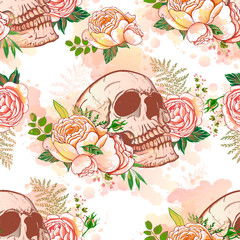 Sierkussen Doodshoofd met bloemen patronen Vintage schedel tussen rozen patroon  © LaVika