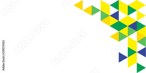 Green yellow blue triangle geometric abstract background for presentation design, banner, flyer, poster, business card and brochure. Modern flat vector illustration with Brazilian color