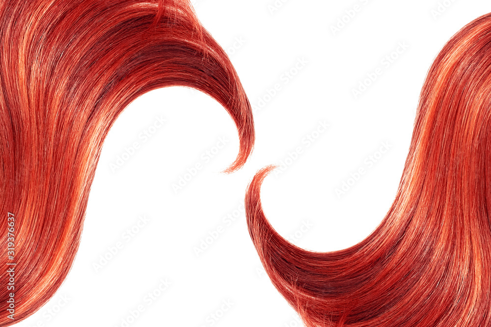 Red hair over white as background (isolated). Copy space