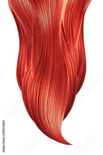 Red hair isolated on white background. Long ponytail