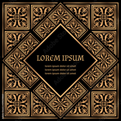 Luxury royal pattern vector frame. Islamic tile motif label. Arabic design for Ramadan holiday card, wedding party invitation, beauty spa salon flyer, yoga studio, save the date.