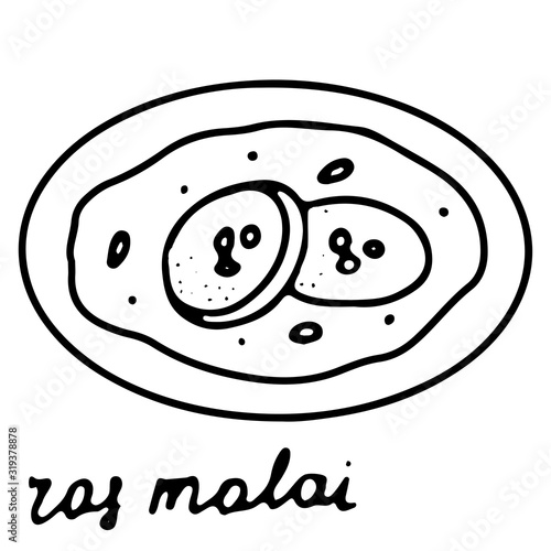 Hand drawn isolated traditional  indian food icon. Black outline illustration of indian sweets. Ras malai.