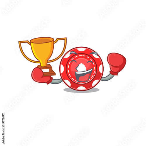 fantastic Boxing winner of gambling chips in mascot cartoon style