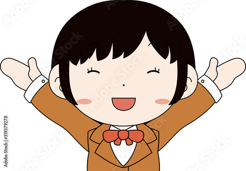 Cute pose of cute Black hair schoolgirl Upper body