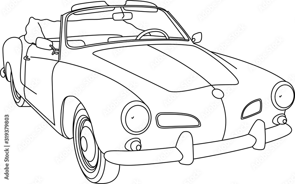 Car sketch. Vector illustration in black and white. Coloring paper, page, book.Car contour. Children's coloring book, color book. Silhouette car