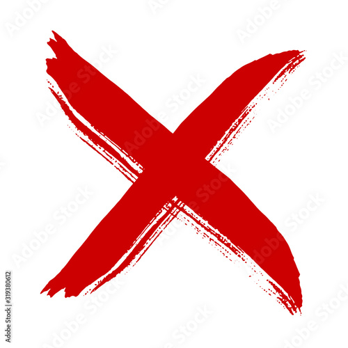 Dirty grunge hand drawn with brush strokes cross x vector illustration isolated on white background. Mark graphic design. Check mark symbol NO button for vote in check box, web, etc.
