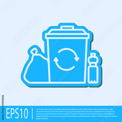 Blue line Recycle bin with recycle symbol icon isolated on grey background. Trash can icon. Garbage bin sign. Recycle basket. Vector Illustration