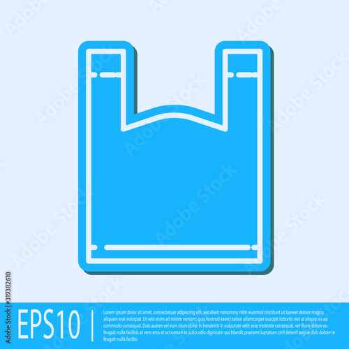 Blue line Plastic bag icon isolated on grey background. Disposable cellophane and polythene package prohibition sign. Vector Illustration