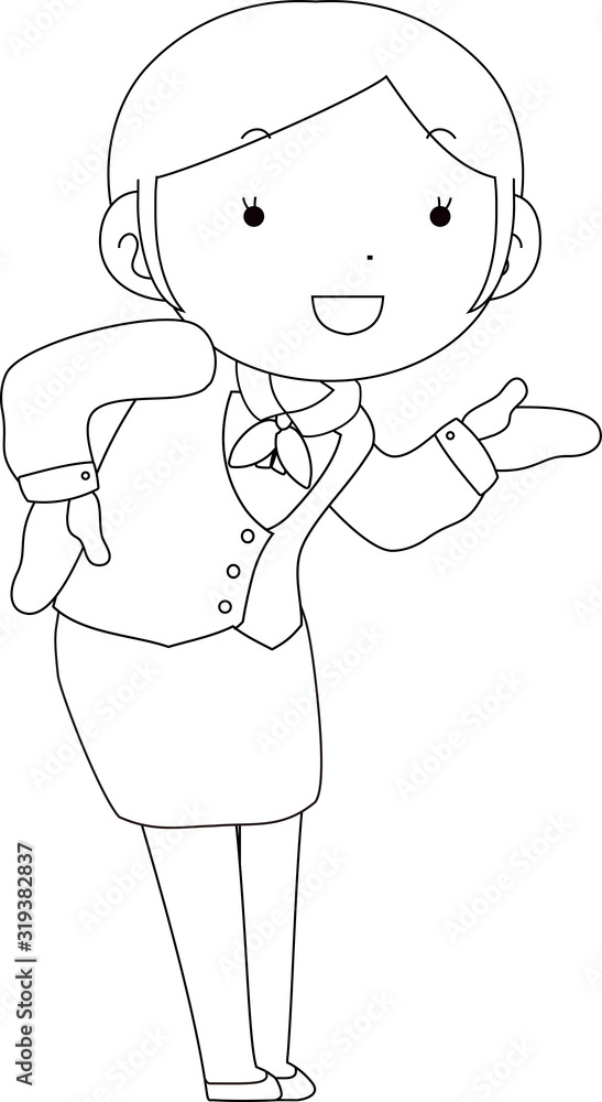 Cute pose of cute Female bank clerk outline Cute pose of cute Female bank clerk outline