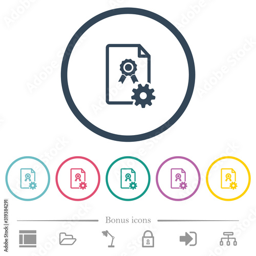 Generating certificate flat color icons in round outlines photo