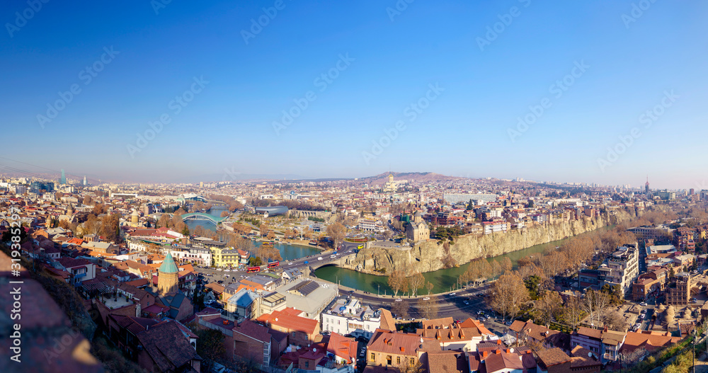 panorama of Tbilisi from Narikala fortress. Winter day, clean air