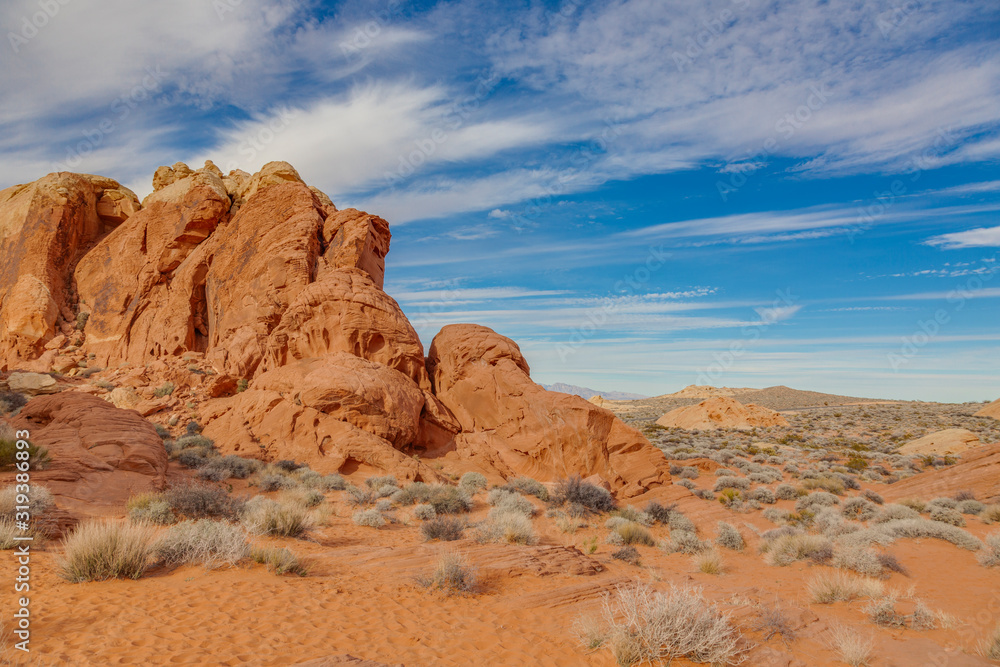 Panoramic picture of colorful rock formation in the valley of fire state park in Nevada x