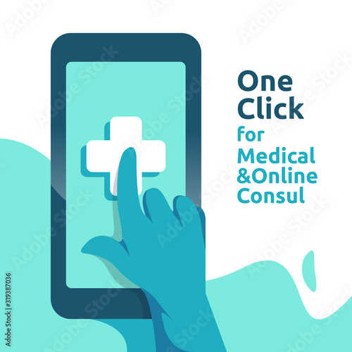online health care service and medical advice. Call and chat doctor diagnostic support concept. template for web landing page, banner, presentation, social, poster, ad, promotion or print media