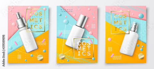 Vector 3d realistic cosmetic bottles poster mockup