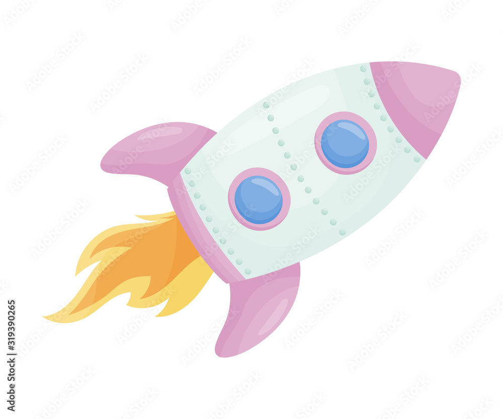 Cartoon Spaceship Taking Off Isolated on White Background Vector ...