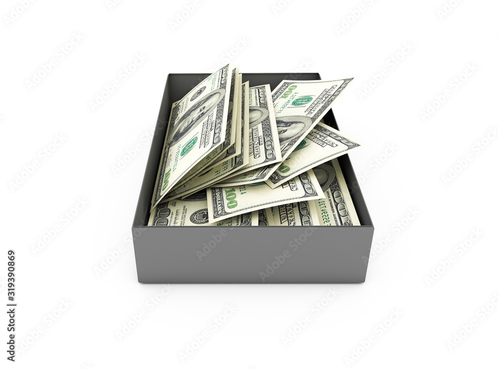 Stack of Dollar Banknotes in Box
