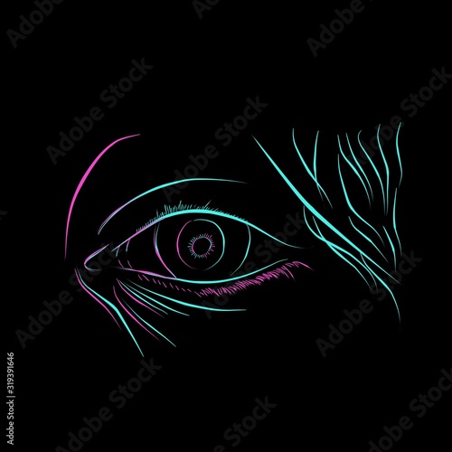 Abstract sketch eye with line art blue pink style 