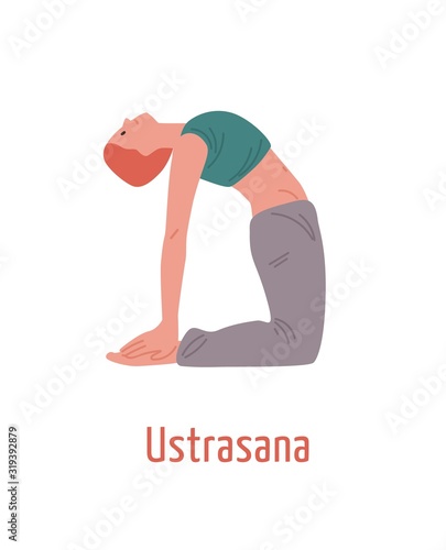 Sports male sitting in ustrasana position isolated on white background. Color...