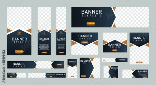 set of creative web banners of standard size with a place for photos.  Business ad banner. Vertical, horizontal and square template. vector illustration EPS 10