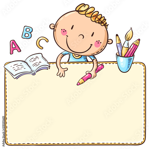Blank frame with a cute schoolkid and copy space