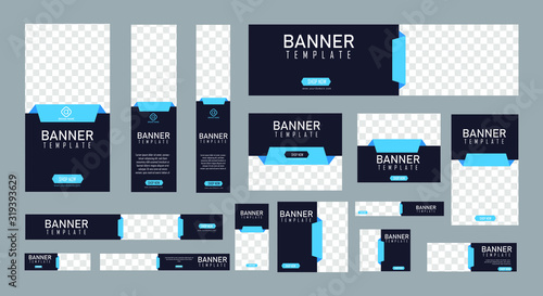 set of creative web banners of standard size with a place for photos.  Business ad banner. Vertical, horizontal and square template. vector illustration EPS 10 photo