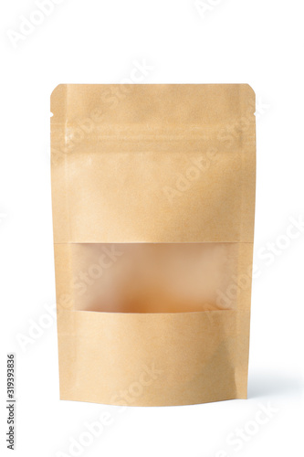 Brown paper bag packaging with valve and seal, Isolated on white background