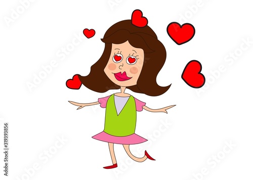 kobieta, zakochana, serca, Walentynki, luty, szczęśliwa, w transie miłosnym, taniec, lekkość, biegnie, leci, miłość