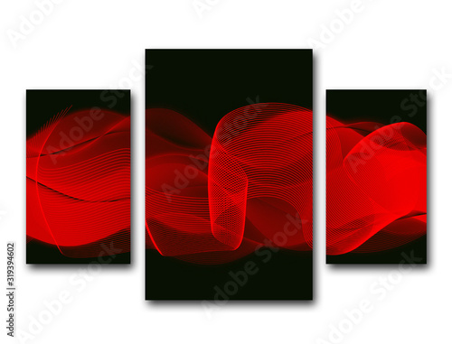 Wave of the many colored lines. Abstract red wavy stripes on a black  background. Line art design concept.