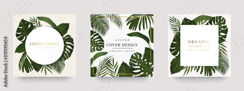 Wedding invitation,Thank You Card, rsvp, posters design collection with marble texture background,Geometric Shape,Gold and Tropical Leaves design - Vector	