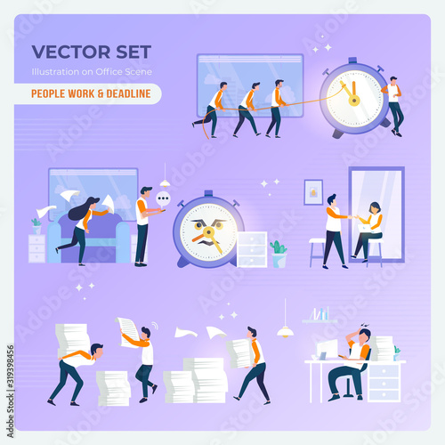 Illustration of people work with deadline on collection set