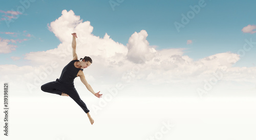 Dancer guy in jump. Mixed media