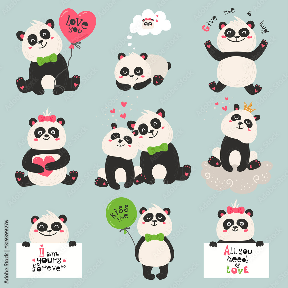 Set of cute panda bears Set of cute panda bears