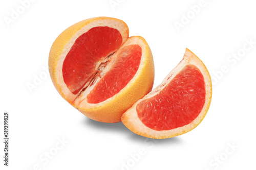 whole and half grapefruit isolated on white background