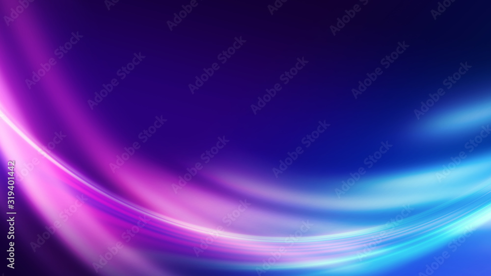 Dark blue abstract background with ultraviolet neon glow, blurry light lines, waves