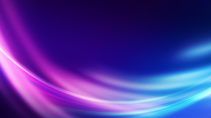 Dark blue abstract background with ultraviolet neon glow, blurry light lines, waves