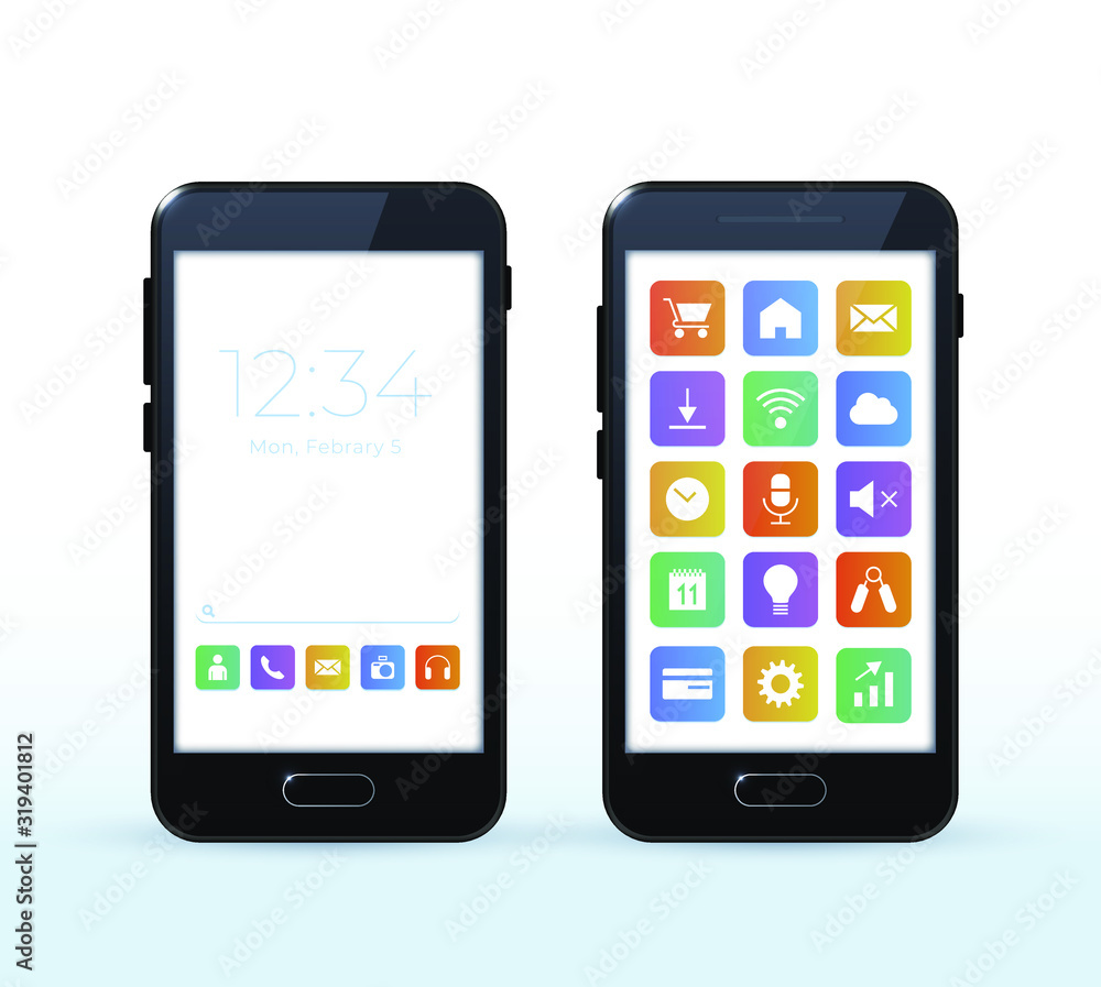 Black Smartphone with Apps on White Background . Isolated Vector Elements Black Smartphone with Apps on White Background . Isolated Vector Elements