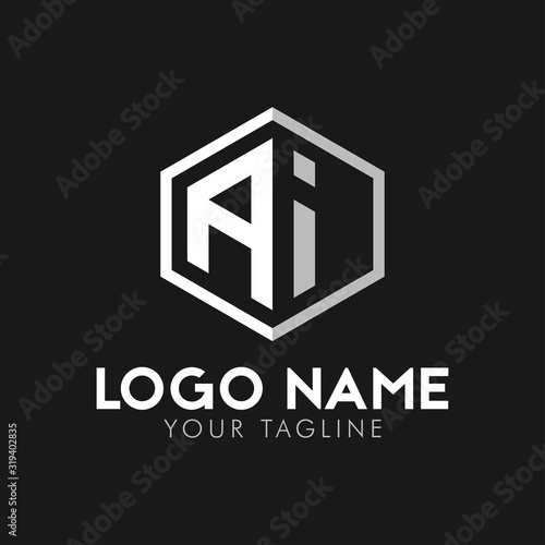 initial letters AI hexagon logo template