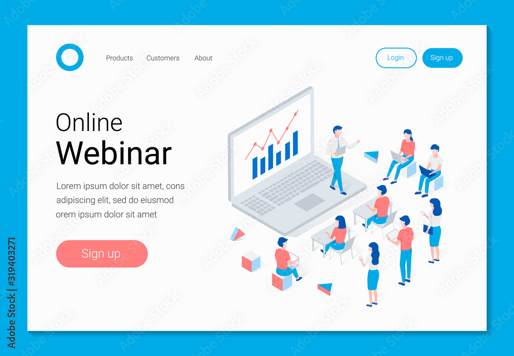 Fototapeta premium Online webinar, training, e-learning isometric concept.